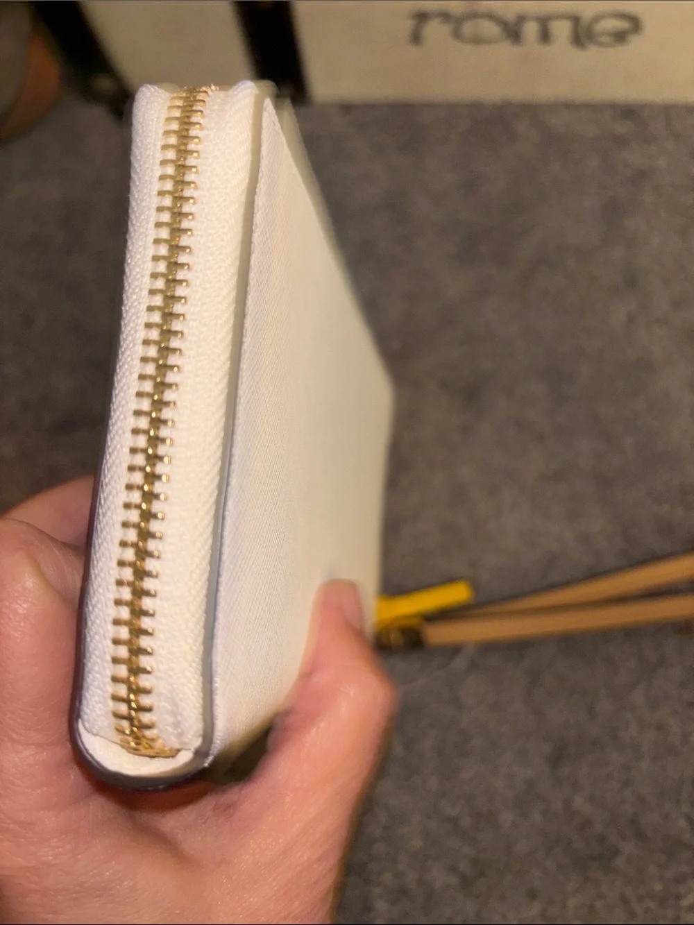 Tory Burch White Daisy-Embroidered Wristlet Wallet with Tan Strap